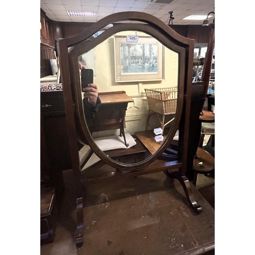 705 - A mahogany bedroom mirror, 43 cm wide, a mahogany triptych mirror, and a coffer, 106 cm wide