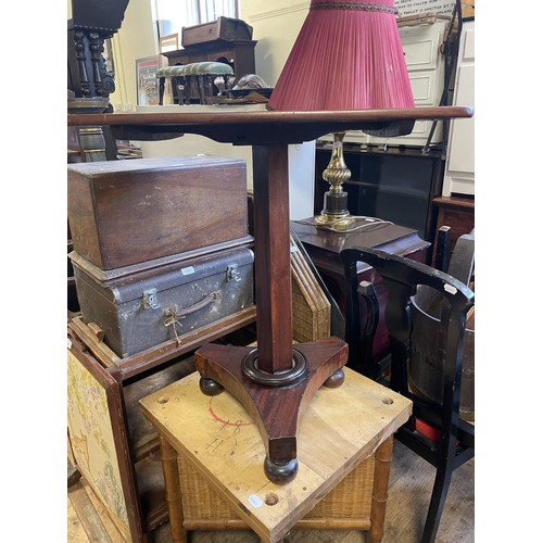 651 - A cast iron Singer sewing machine base, a Windsor chair, a bamboo table, and assorted other furnitur... 