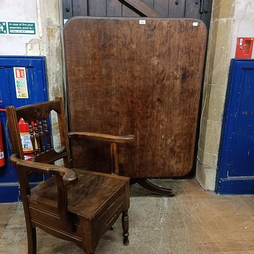 771 - A mahogany tilt top breakfast table,  the top 103 x 90 cm, a commode chair, and a dining table (3)