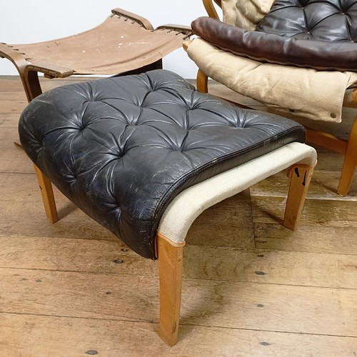 434 - A Bruno Mathsson Pernilla style bentwood armchair, with a leather button back and seat, a matching s... 