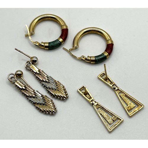 1 - A pair of 9ct gold earrings, and two other pairs of earrings (3)