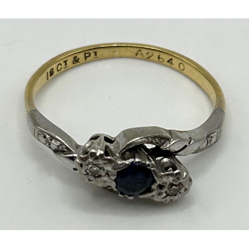 21 - An 18ct gold and platinum, diamond and sapphire ring, ring size K