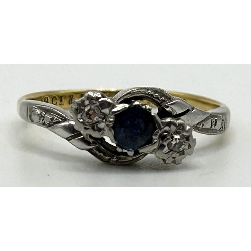 21 - An 18ct gold and platinum, diamond and sapphire ring, ring size K