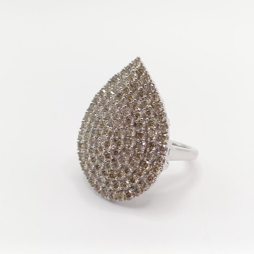 115 - A large 9ct white gold, pear-shaped diamond cocktail ring, RBC diamonds 3.15ct