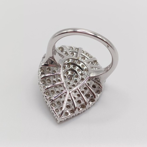 115 - A large 9ct white gold, pear-shaped diamond cocktail ring, RBC diamonds 3.15ct