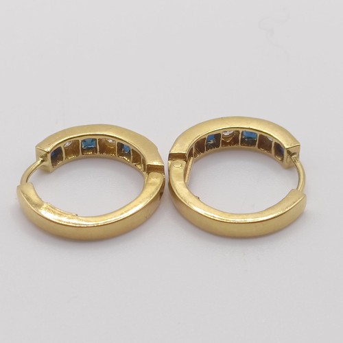 146 - A pair of 18ct gold, diamond and sapphire hoop earrings