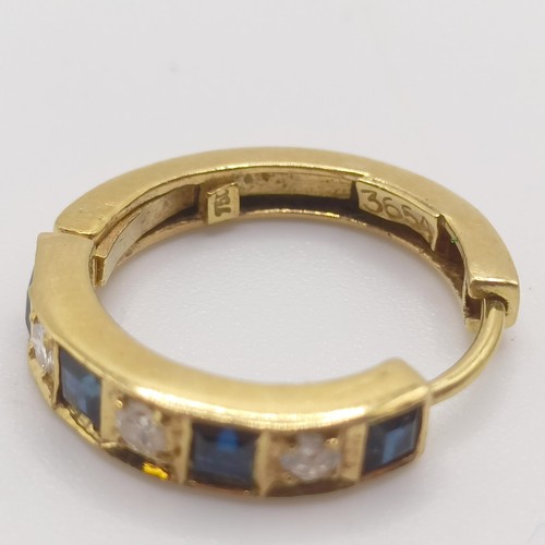 146 - A pair of 18ct gold, diamond and sapphire hoop earrings