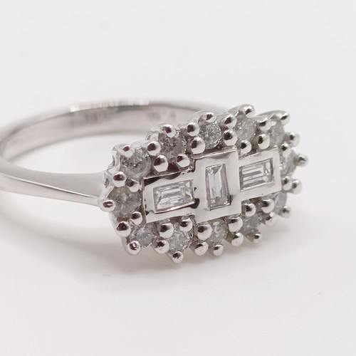 157 - A certificated 18ct white gold and diamond fancy cluster ring, RBC and baguette diamonds 0.50ct