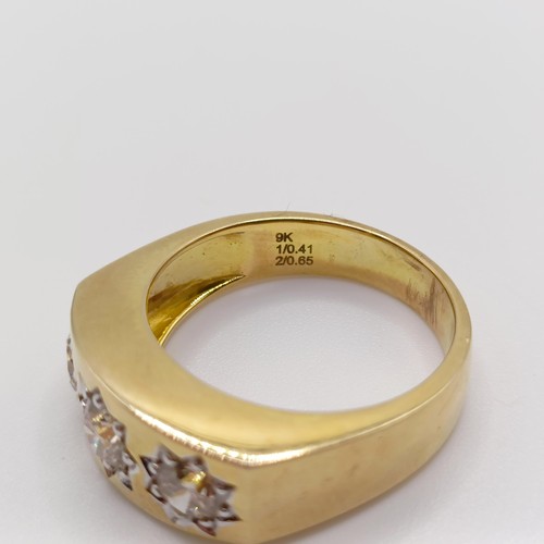 158 - A certificated 9ct yellow gold gypsy star-set ring, with three RBC diamonds, diamonds 1.06ct