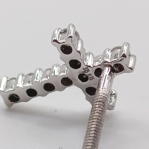 163 - A pair of 9ct white gold and diamond cross screw-back earrings, boxed, R/C diamonds 0.26ct