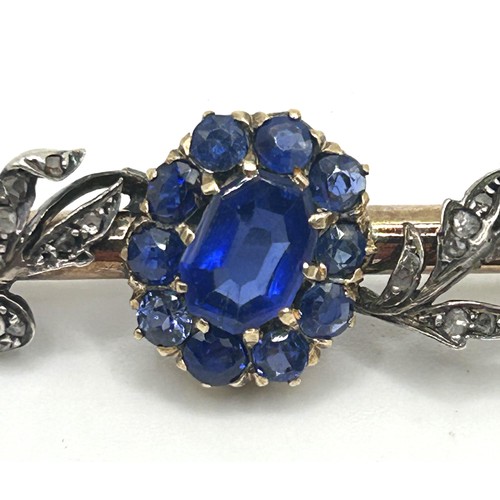 176 - A late 19th/early 20th century sapphire and diamond bar brooch