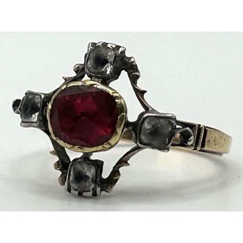 197 - A 19th century garnet and white stone ring, ring size N, in a vintage jewellery box