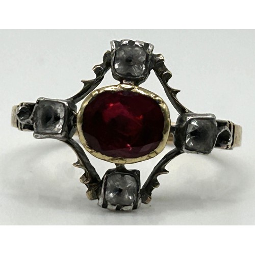 197 - A 19th century garnet and white stone ring, ring size N, in a vintage jewellery box