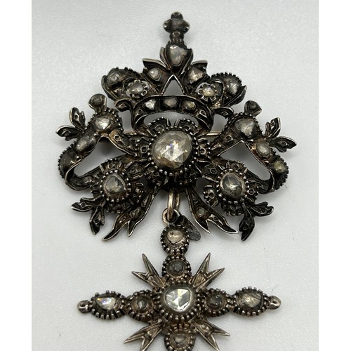 219 - A Victorian rose cut diamond pendant, with a cross below