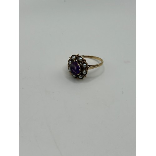 20 - A Victorian amethyst and seed pearl cluster ring, ring size P