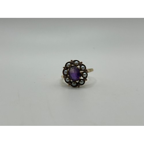 20 - A Victorian amethyst and seed pearl cluster ring, ring size P