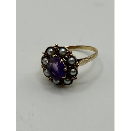 20 - A Victorian amethyst and seed pearl cluster ring, ring size P