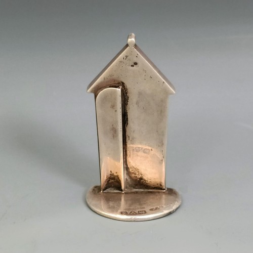 362 - An Edward VII silver novelty menu holder, in the form of a guard post, inset with a watercolour of a... 