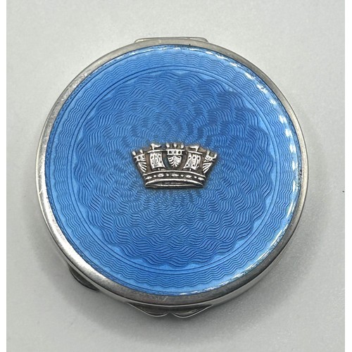 364 - A George V silver and blue enamel compact, decorated crown