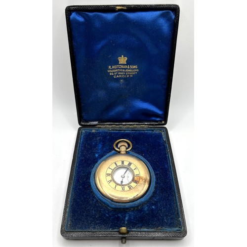 312 - A gold plated half hunter pocket watch, cased