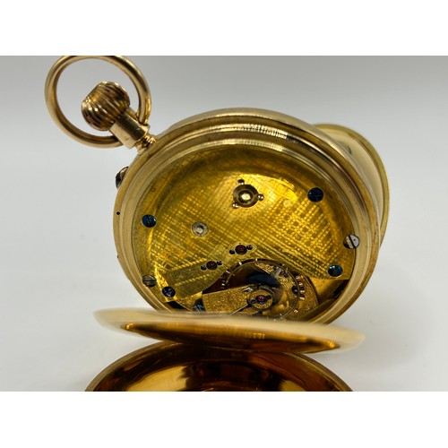 313 - An 18ct gold half hunter chronograph pocket watch, cased