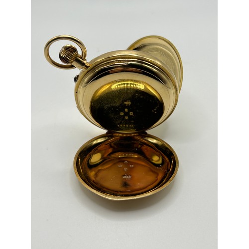 313 - An 18ct gold half hunter chronograph pocket watch, cased