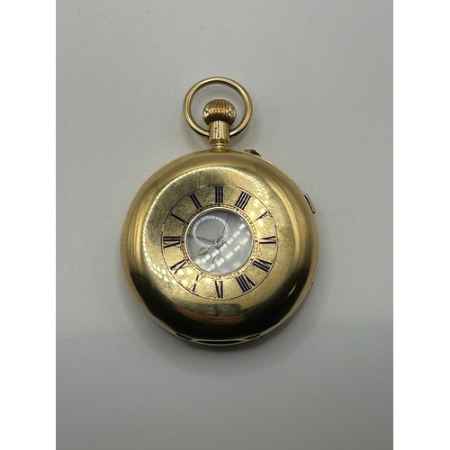 313 - An 18ct gold half hunter chronograph pocket watch, cased