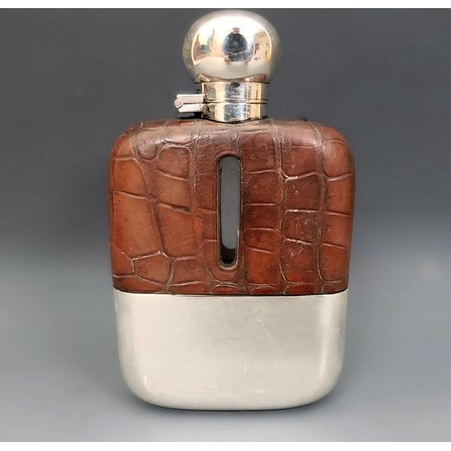 406 - A George VI silver, glass and leather hip flask, Sheffield 1939