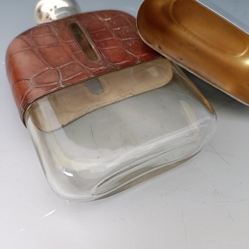 406 - A George VI silver, glass and leather hip flask, Sheffield 1939