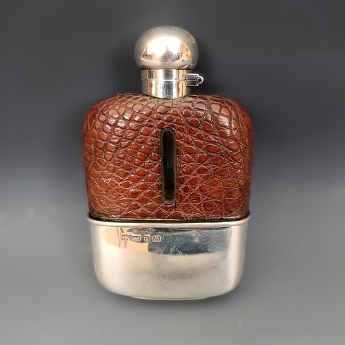 407 - A George V silver glass and leather hip flask, Birmingham 1924