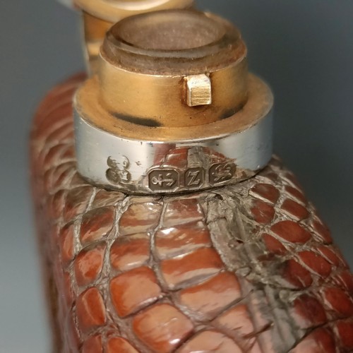 407 - A George V silver glass and leather hip flask, Birmingham 1924