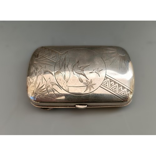 441 - A Victorian silver cigarette case, decorated in the aesthetic manner, Birmingham 1879, 70.6 g