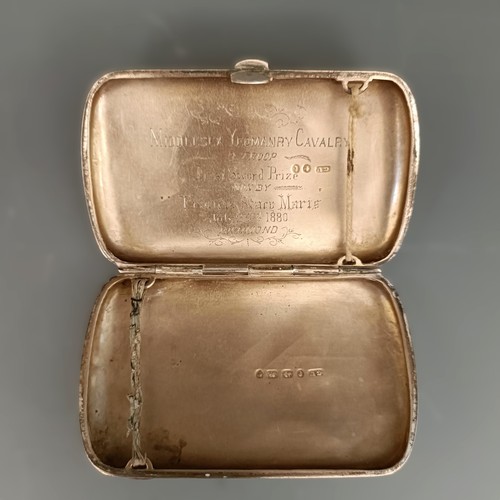 441 - A Victorian silver cigarette case, decorated in the aesthetic manner, Birmingham 1879, 70.6 g