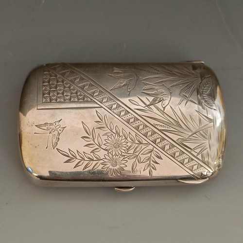 441 - A Victorian silver cigarette case, decorated in the aesthetic manner, Birmingham 1879, 70.6 g