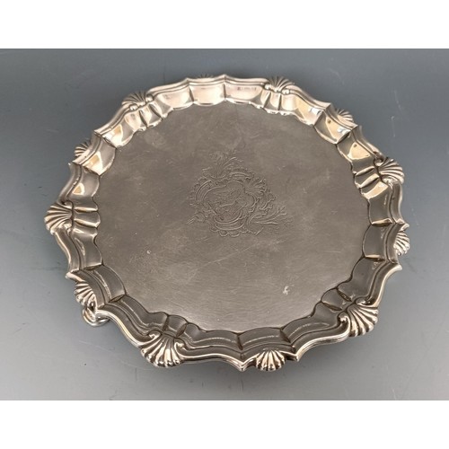 430 - A George II silver salver, with a pie-crust edge, London 1749, 7.2 ozt