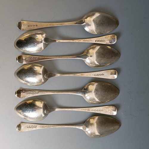 436 - A George III silver Old English pattern dessertspoon and six others similar, various dates and marks... 