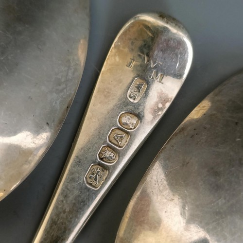 436 - A George III silver Old English pattern dessertspoon and six others similar, various dates and marks... 