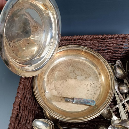 439 - Assorted silver spoons, various dates and marks, 7 ozt, assorted silver plated spoons, and a muffin ... 