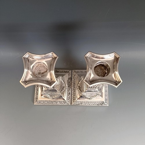 444 - A pair of late Victorian silver candlesticks, in the form of Corinthian columns, Sheffield 1901, bas... 