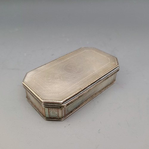 558 - A 19th century, mother of pearl and silver coloured metal snuff box, and a silver mounted pin cushio... 