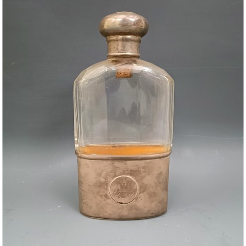 561 - A George V silver and glass hip flask, marks rubbed