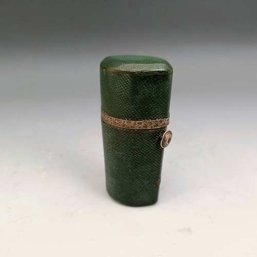 562 - A 19th century shagreen and silver coloured metal perfume bottle holder, with a cut glass perfume bo... 