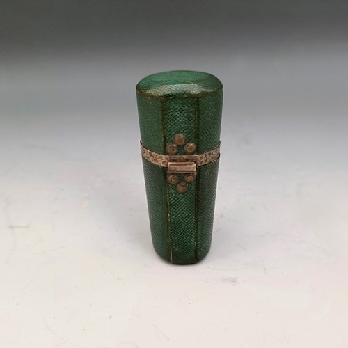 562 - A 19th century shagreen and silver coloured metal perfume bottle holder, with a cut glass perfume bo... 