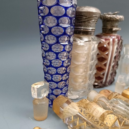 563 - A Victorian silver, blue and clear case glass scent bottle, another scent bottle, and other items