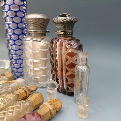 563 - A Victorian silver, blue and clear case glass scent bottle, another scent bottle, and other items