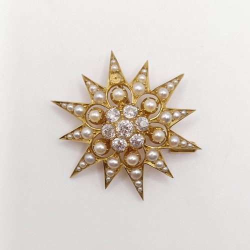 23 - ***Withdrawn*** A diamond and seed pearl star pendant/brooch, in a Gieves jewellery box