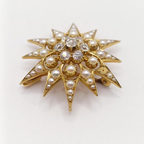 23 - ***Withdrawn*** A diamond and seed pearl star pendant/brooch, in a Gieves jewellery box