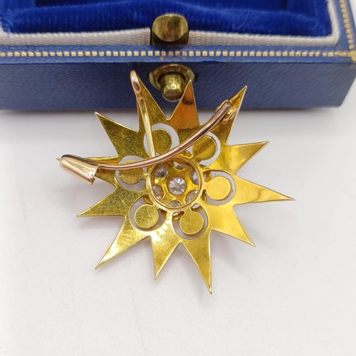 23 - ***Withdrawn*** A diamond and seed pearl star pendant/brooch, in a Gieves jewellery box