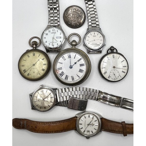 311 - A silver plated open face pocket watch, and assorted other watches