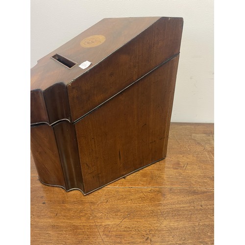 880 - A 19th century mahogany knife box, inlaid with a shell, converted to a letterbox, 24 cm wide